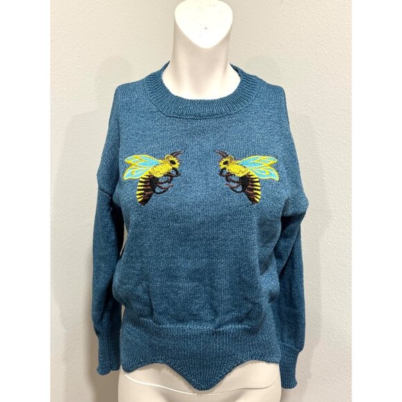Sweater With Embroidered Bees Scalloped Waist Women's Size Small - Picture 1 of 6